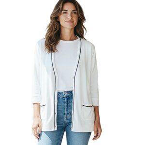 Jones New York White Cotton Button Up Cardigan XL